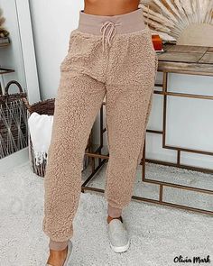 Olivia Mark - Zippered Fleece Coat and High Waisted Pants Set Fuzzy Pants, Girl Sweatpants, Drawstring Detail, Sherpa Hoodie, Flying Monkey Jeans, Chic Type, High Waist Pants, Stretch Top, Fleece Coat