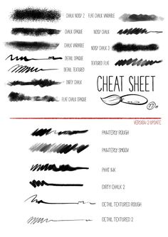 the different types of brush strokes are shown in black and white