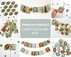 a collage of photos with football themed decorations