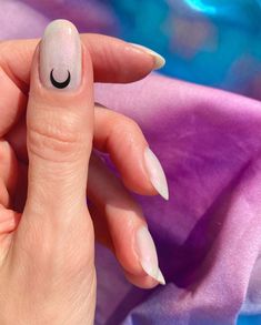 Black Nails Crescent Moon, Cuticle Moon Nails, Crescent Nails Design, Nail Design With Moon, Crescent Moon On Nails, Black Nails With Crescent Moon, Moon Accent Nail, Crescent Moon Nail Art, Cresent Moon Nail