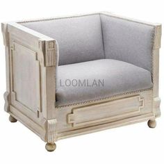 White Wash Carved Wood Upholstered Lounge Accent Chair Club Chairs LOOMLAN By LOOMLAN Farmhouse Armchair, Wood Accent Chair, Grey Loveseat, Sofa White, Upholstered Accent Chairs, Whitewash Wood, White Sofas, Small Sofa, Large Sofa