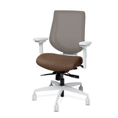 an office chair with no wheels on the back and seat upholstered to the side