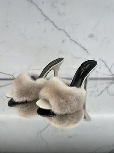 Ysl Fur Heels, Saint Laurent Fur Heels, Fluffy Heels, Fuzzy Heels, Fur Heels, Trendy Shoes Sneakers, Fur Shoes