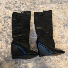 Steve Madden Black Leather Zylon Knee High Wedge Boots Size 7 Steve Madden Wedge Boots, Knee High Wedge Boots, Shoes Steve Madden, Wedge Boots, Steve Madden Shoes, Shoes Heels Boots, Shoes Women Heels, Steve Madden, Knee High