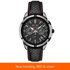 in stock Luxury Black Chronograph Watch With Tachymeter, Black Timeless Chronograph Watch For Business, Timeless Black Chronograph Watch For Business, Formal Leather Chronograph Watch With Analog Display, Luxury Black Chronograph Watch For Business, Leather Chronograph Watch With Analog Display, Luxury Black Watch With Analog Display, Luxury Black Leather Strap Watch Bands, Luxury Black Watch Accessories With Analog Display