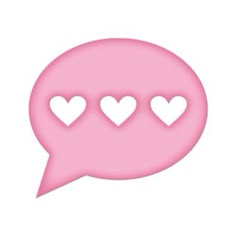 a pink speech bubble with hearts in the shape of three small white hearts on it