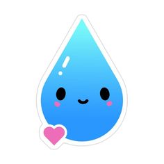 a blue water drop with a pink heart on it