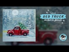 an old red truck with a christmas tree in the bed is featured on this holiday card