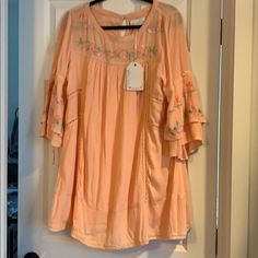 Gorgeous Embroidered Dress. Crocheted Edging And Accent Detailing. Beautiful Embroidery. Peach Color. Beautiful Summer Piece. Would Fit Medium Or Large. Boutique Find! Spring Cotton Embroidered Dress With Embroidered Sleeves, Spring Cotton Dress With Embroidered Sleeves, Cotton Dresses With Tonal Embroidery For Spring, Spring Embroidered Cotton Dress With Embroidered Sleeves, Casual Spring Embroidered Tunic Dress, Spring Dresses With Tonal Embroidery And Short Sleeves, Cotton Embroidered Dress With Floral Embroidery For Brunch, Spring Tunic Dress With Embroidered Hem, Bohemian Spring Dresses With Tonal Embroidery