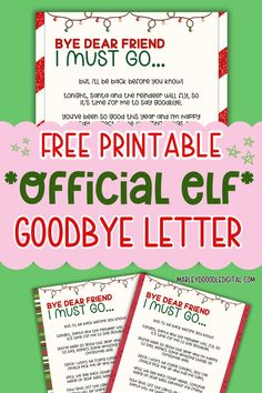 Say goodbye to your Elf on the Shelf in style with these free printable Elf goodbye letters! Perfect for toddlers and kids, these farewell notes make the elf’s departure a magical experience. Great for Christmas Eve or the last day of elf visits, these letters will leave your kids excited for next year’s return. Download your free Elf goodbye printables today! Elf On The Shelf Goodbye Letter Free, Elf On The Shelf Departure Letter, Elf On Shelf Goodbye Letter, Elf On The Shelf Goodbye Letter, Elf On The Shelf Notes Printable Free, Elf On The Shelf Leaving Ideas, Elf On The Shelf Goodbye, Letter Free Printable, Elf On Shelf Letter