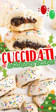 Cuccidati are the best Italian Christmas cookies. With a buttery shortcrust dough, stuffed with nutty fig filling, and glazed with sprinkles. Italian Christmas Cookie Recipes, Italian Fig Cookies, Xmas Cookies Recipes, Easy Holiday Cookies, Fig Cookies, Nut Rolls, Italian Christmas Cookies, Filled Cookies, Italian Christmas