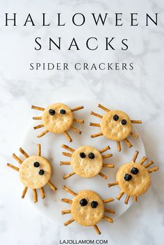 halloween snacks spider crackers on a white plate