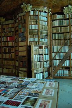 an old library with many books on it