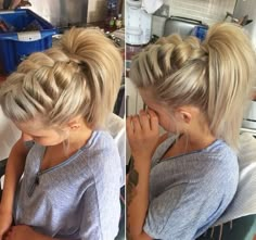 voluminous front braid and high ponytail top braid hairstyles, easy braids, kid braids, fashion braid Lax Hair, Updo Easy, Twists Hairstyles, Cute Ponytails, Pony Tails, Front Braids, Hairstyles Updo, Updo Hairstyles, Penteado Cabelo Curto