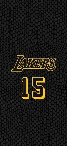 the los lakers's jersey number 15 is shown in black and gold, with an orange