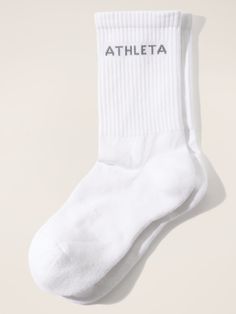 FOR: Life on and off the mat FEEL: Cotton-stretch feels plush and holds tough from wash to wear FAVE: Lofty terry fabrication cushions the heel and ball of your foot Ribbing provides extra comfort S/M = 4-6.5 M/L = 7-9.5. Sporty Stretch Socks For Gym, White Stretch Athleisure Socks, White Athleisure Socks For Gym, Sporty Lightweight White Socks, Comfortable Sweat-resistant Socks For Gym, Breathable White Workout Socks, Sporty White Lightweight Socks, Comfortable Sweat-resistant Gym Socks, Breathable White Gym Socks