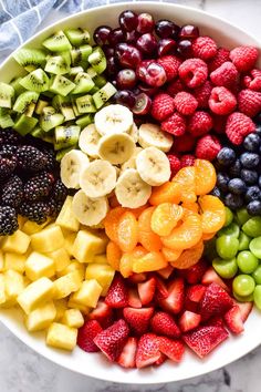 a white bowl filled with different types of fruit