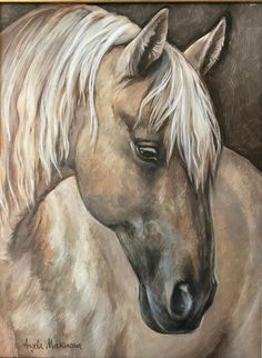 a painting of a white horse with blonde hair