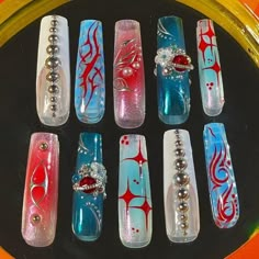 Street Art Nails, Blue Aura Nails, Press On Nail Art, Aura Nails, Designer Nails, Nails Arts, Long Press On Nails, Blue Aura, Grunge Nails