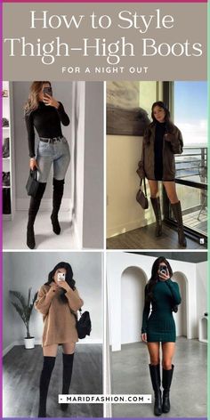 Style thigh-high boots for a night out with these fashion tips. Discover how to create a stunning look that turns heads and keeps you feeling fabulous all evening.	thigh-high boots outfit ideas | what to wear with thigh-high boots | night out thigh-high boots outfits | stylish thigh-high boots looks | thigh-high boots fashion tips | thigh-high boots night wear | trendy thigh-high boots outfits | chic thigh-high boots styles | how to style thigh-high boots | thigh-high boots and dresses | thigh-high boots night fashion | fashionable thigh-high boots | night out shoe ideas | thigh-high boots wardrobe | trendy night out outfits Lace Up Thigh High Boots Outfit, Fall Thigh High Boots Outfit, Thigh High Boots With Dress, Thigh High Boots And Dress, Brown Thigh High Boots Outfit, Trendy Night Out Outfits, Boots And Dresses, How To Wear Thigh High Boots, Thigh High Boots Outfit