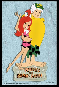 an animated image of two people standing next to each other with the title pebbles and bamm