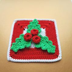 Christmas Granny Square Pattern, Granny Square Holly Berries Pattern, Crochet Granny Square Pattern, Crochet Granny Square Download Crochet Holly Granny Square, Granny Square Christmas Sweater, Christmas Granny Square Crochet, Christmas Granny Square, Granny Square Pattern Crochet, Crochet Granny Square Pattern, Pattern Granny Square, Start Crocheting, Granny Square Pattern