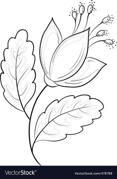 a flower with leaves and buds in black and white coloring book page for adults or kids