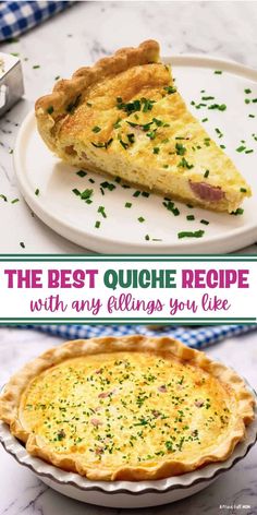 A collage of photos of baked quiche in pie crust with title text overlay that reads the best quiche recipe with any fillings you like. Best Quiche Recipe Ever, Best Quiche Recipe, Basic Quiche, Egg Quiche Recipes, Basic Quiche Recipe, Quiche Pie Crust, Breakfast Quiche Recipes Easy, Best Quiche, Best Quiche Recipes