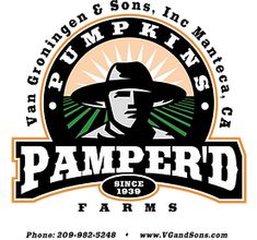 the logo for pamperd farms is shown in black and orange, with an image of a man wearing a hat