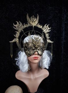 Set Isis Halo & Blind Mask Medusa Costume Ankh Horus - Etsy Goth Crown, Blind Mask, Mask Gothic, Gothic Headpiece, Fantasy Crown, Medusa Costume, Gothic Crown, Halo Headband, Halloween Tattoo