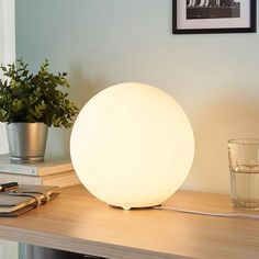 Sphere Lamp, Office Guest Room, Ball Lamps, Table Led, White Table Lamp, White Table, Glass Table Lamp, Glass Pendant Light, Diy Lighting