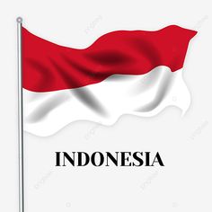 the flag of indonesia waving in the wind on a white background with text that reads indonesia