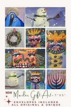 an advertisement for the new maker's gift - art contest with images of snowmen and christmas wreaths