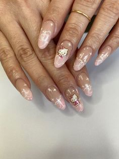 Valentines Day Nails Korean, Erika Titus Nails, Nails Designs Oval, My Melody Nail Art, Uwu Nails, New Jeans Nails, Kirby Nails, My Melody Nails, Bubble Nail Art