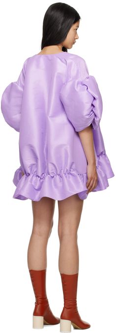 Stretch polyester and nylon-blend taffeta dress. · Crewneck · Seam pockets · Gathering at asymmetric hem · Balloon sleeves Supplier color: Lilac Taffeta Dress, Balloon Sleeves, Asymmetric Hem, Luxury Streetwear, Designer Fashion, Lilac, On Sale, Perfect Clothing, Mini Dress