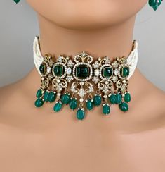 Emerald victorian uncut Polki Kundan Choker, Sabyasachi Designer necklace, Bollywood, Indian Pakistani Jewelry for Wedding, bridal jewelry Premium Dual Tone uncut Polki Kundan Choker/Sabyasachi Choker/Indian/Bollywood Jewelry/Fine Kundan Necklace/Pakistani/Punjabi/Statement Set Regular Size And Adjustable Ships from California, USA Delivery in 2-5 business days in the USA. Other designs can be found here https://www.etsy.com/listing/1381240765/premium-quality-gold-plated-silver?click_key=e1a9e46c1ba3dcb2d7ddeb00610b709b7497bd62%3A1381240765&click_sum=5b5797e9&ref=shop_home_active_511&pro=1&frs=1&sts=1 https://www.etsy.com/listing/1266279586/premium-quality-gold-plated-silver?click_key=ac3f9678a67e3cb7b0f157cdf3d63e11bd1206cf%3A1266279586&click_sum=258e6572&ref=shop_home_active_20&pro=1&frs Bollywood Bridal Necklace For Reception With Intricate Design, Elegant Heavy Traditional Wear For Reception, Bollywood Bridal Necklace With Cutdana For Reception, Heavy Bridal Necklace For Reception At Diwali, Green Bollywood Bridal Sets For Reception, Green Tilla Bridal Necklace For Reception, Green Bridal Sets For Diwali Reception, Diwali Reception Green Bridal Sets, Festive Reception Tikka With Intricate Design