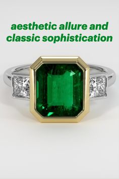 Experience the epitome of timeless elegance with our Three Stone Emerald Ring, boasting 2.75 Ct. of captivating allure set in a luxurious blend of 18K Yellow & White Gold. This exquisite piece redefines modern design and embodies the latest jewelry trends, offering a unique blend of aesthetic allure and classic sophistication. Whether as a gift for a special occasion or a dream accessory for your own collection, this custom jewelry creation promises to enchant. Make a statement with this non-traditional yet captivating ring, perfect for adding a touch of glamour to any ensemble in women's jewelry and accessories. Emerald Wedding Band, Plain Wedding Band, Emerald Rings, Latest Jewellery Trends, Green Emerald Ring, White Princess, Emerald Engagement, Band Jewelry, Women's Jewelry And Accessories