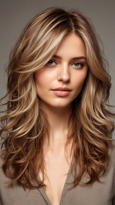 Farrah Fawcett Layered Hair, Layers All Over Hair, Long Layers With Face Framing Pieces Medium Length Hair, Layered Hair Dos, Wavy Hairstyles For Medium Length Hair, Hair Color To Brighten Your Face, Voluminous Medium Length Hair, Long Hairstyles For Women In 40s, Hair Style For 50+ Woman