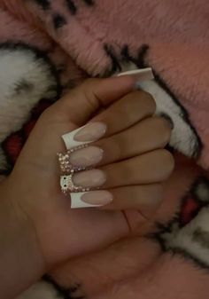 Arycils Nails Baddie, Nail Inspo Frenchies, Hard Nails, Nails Design With Rhinestones, Girly Acrylic Nails, French Tip Acrylic Nails, Simple Acrylic Nails, Hello Kitty Nails, Really Cute Nails