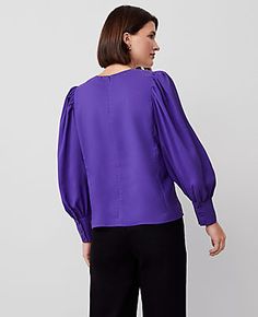 Elevate your everyday with this softly shirred blouse. Crew neck. Long sleeves with shirred sleeve caps and button cuffs.,Imported:Imported,Fit:Slim: Tailored and perfect for layering.,Length:23" long,Fabrication:100% Polyester,Garment Care:Machine Washable Shirred Cuff Blouse by Ann Taylor Size regular - 2XL Liberty Purple Women's Crew, Neck, Long, Sleeve, Blouse, Tops, 100%, Polyester, Machine, Washable Office Puff Sleeve Top With Pleated Sleeves, Fitted Long Sleeve Blouse With Smocked Cuffs, Solid Color Long Sleeve Blouse With Elastic Sleeves, Office Tops With Gathered Bishop Sleeves, Office Tops With Bishop And Gathered Sleeves, Long Sleeve Blouse With Smocked Cuffs, Chic Bishop Sleeve Top With Smocked Cuffs, Fall Office Puff Sleeve Tops, Chic Top With Smocked Cuffs And Bishop Sleeves