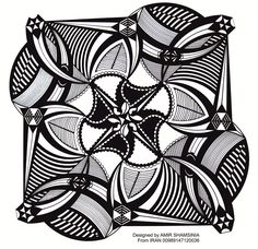 a black and white drawing of an abstract design