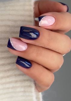 Navy Blue Nails Gel, Navy Pink Nails, Dark Blue And Pink Nails, Blue Navy Nails, Navy Nail Ideas, Nails 2025, Pink Wedding Nails, Flamingo Nails