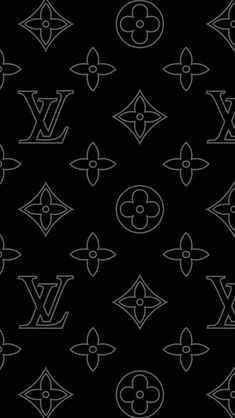 the louis vuitton wallpaper is black and white with many symbols on it