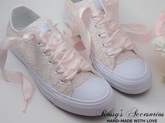 "Beautiful and Romantic wedding sneaker are a perfect accessories for your Special day..These Wedding WhiteChuck Taylor All Star Monochrome Low Top Converse Sneakers , are embellished with Blush Lace fabric . White Satin Ribbon shoe lace for tying ... Lace is available in white , Ivory andChampagne This Chuck Taylor All Star Monochrome Low Top runs a half-size large. Handmade to order, so please allow me enough time before your wedding date. Orders are processed and shipped within 4-5 WEEKS of p Pink Closed Toe Wedding Shoes, Lace-up Pink Wedding Shoes, Lace-up Bridesmaid Wedding Shoes, Pink Lace-up Wedding Shoes, Round Toe Wedding Shoes With Laces, Round Toe Lace Wedding Shoes, Lace-up Wedding Shoes With Laces, Lace-up Wedding Shoes With Laces For Bride, Lace-up Wedding Shoes For Bride