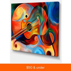 an abstract painting of a violin and music notes