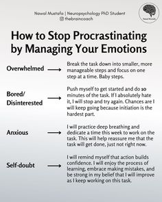 Stop Procrastinating, Negative Feelings, Writing Therapy, Get My Life Together, How To Stop Procrastinating, Positive Self Affirmations, Mental And Emotional Health, Self Care Activities, Coping Skills