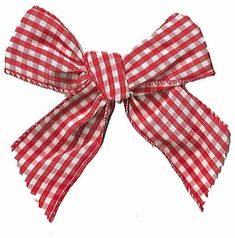 a red and white checkered bow on a white background