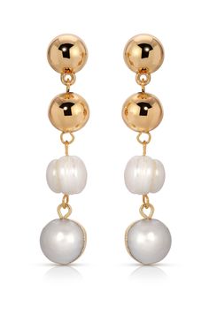 Resort Drop Earrings Gold Dangle Jewelry With High Luster, Gold High-luster Dangle Jewelry, Gold High Luster Earrings, High Luster Gold Earrings, Gold Round Linear Pearl Drop Earrings, White Tarnish Resistant Dangle Pearl Earrings, White Tarnish-resistant Dangle Pearl Earrings, Necklace Extender, Back Necklace