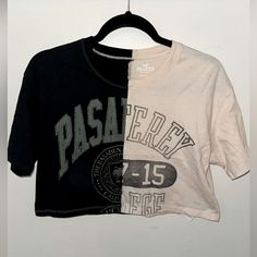 Cropped Oversized Graphic Tee - Half And Half Split T-Shirt Nwot - Never Worn Color: Black And Cream (With A Little Green Writing On Half) Size: Xs Green Writing, Cropped Graphic Tees, Oversized Graphic Tee, Half And Half, Black And Cream, Hollister Tops, Black Cream, One Color, Hollister