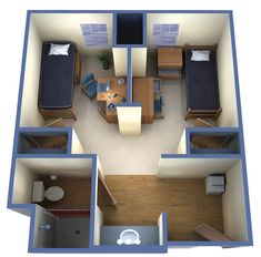 an overhead view of a two bedroom apartment